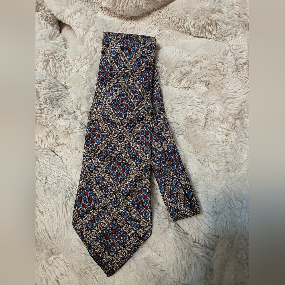 Dior Diamond Pattern Tie in Blue and Tan